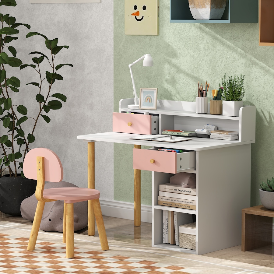 Image 976635_ALTMORE8.jpg, Product 976-635 / Price $140.82, Qaba 2 Pieces Kids Desk and Chair Set with Storage and Shelves, Pink from Qaba on TSC.ca's Home & Garden department