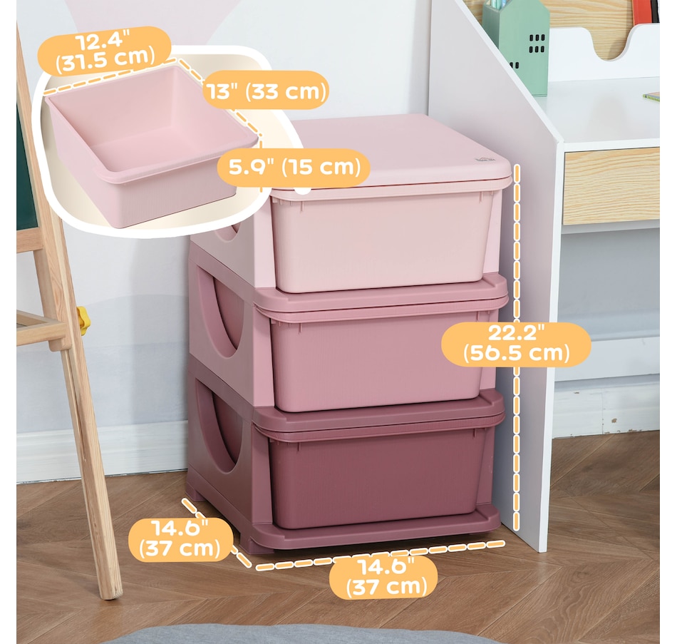 Image 976636_ALTMORE2.jpg, Product 976-636 / Price $69.99, Qaba 3 Tier Kids Toy Organizer with 3 Plastic Storage Bins, Pink from Qaba on TSC.ca's Home & Garden department