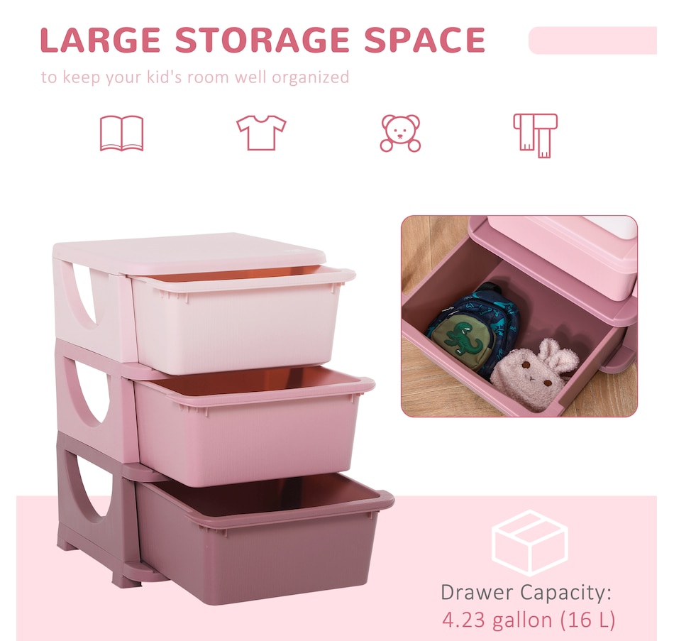 Image 976636_ALTMORE5.jpg, Product 976-636 / Price $69.99, Qaba 3 Tier Kids Toy Organizer with 3 Plastic Storage Bins, Pink from Qaba on TSC.ca's Home & Garden department