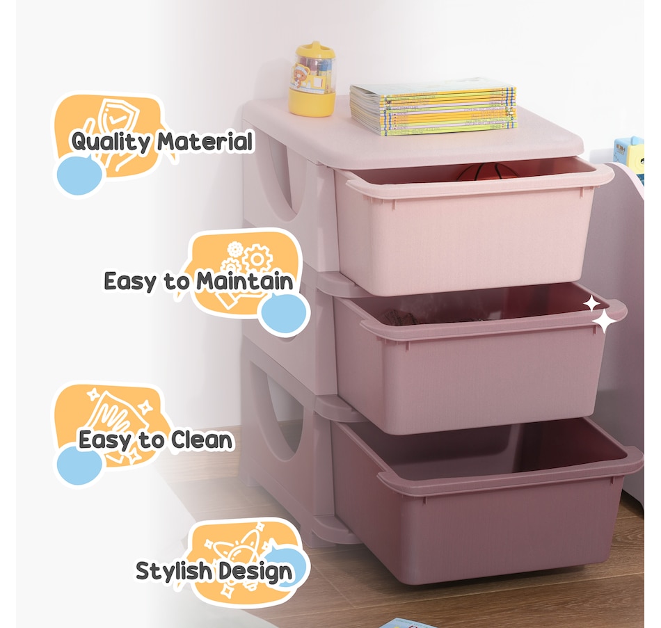 Image 976636_ALTMORE6.jpg, Product 976-636 / Price $69.99, Qaba 3 Tier Kids Toy Organizer with 3 Plastic Storage Bins, Pink from Qaba on TSC.ca's Home & Garden department