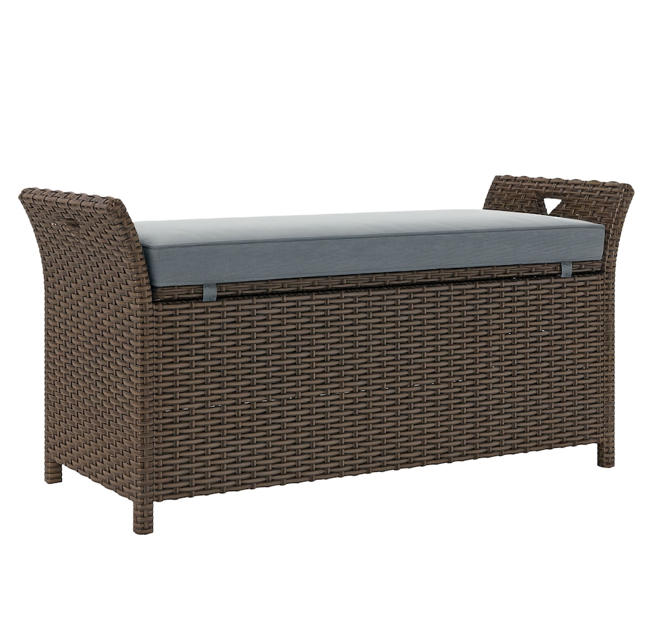 Image 976637.png, Product 976-637 / Price $159.99, Outsunny 2-In-1 Patio Wicker Storage Bench 29 Gallon Storage Box Dark Grey from Outsunny on TSC.ca's Home & Garden department