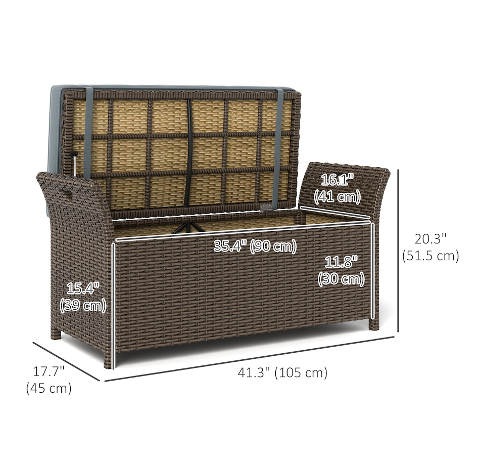 Image 976637_ALTMORE2.jpg, Product 976-637 / Price $159.99, Outsunny 2-In-1 Patio Wicker Storage Bench 29 Gallon Storage Box Dark Grey from Outsunny on TSC.ca's Home & Garden department