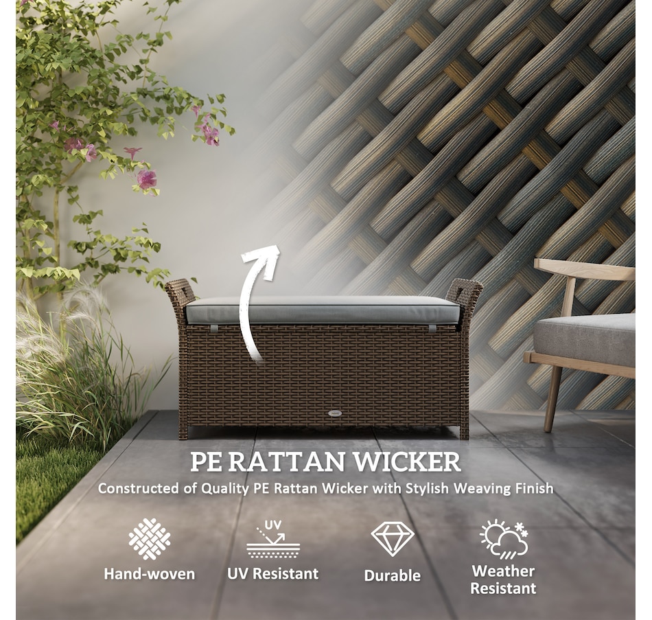 Image 976637_ALTMORE3.jpg, Product 976-637 / Price $159.99, Outsunny 2-In-1 Patio Wicker Storage Bench 29 Gallon Storage Box Dark Grey from Outsunny on TSC.ca's Home & Garden department