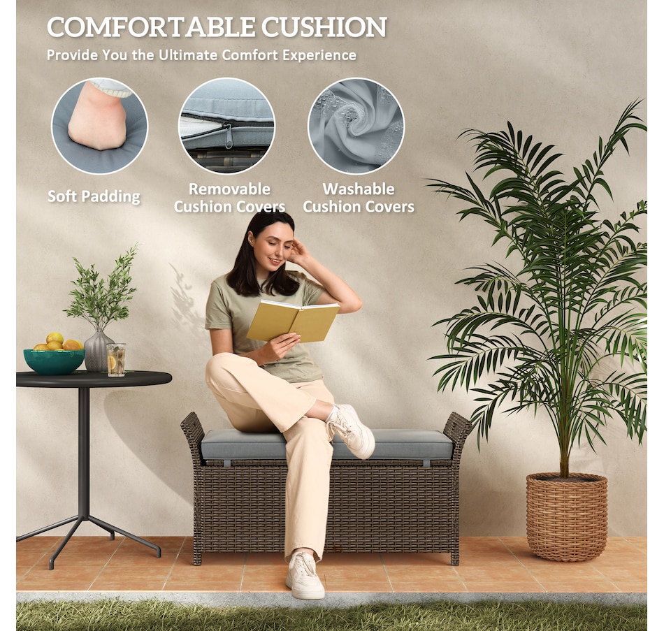 Image 976637_ALTMORE4.jpg, Product 976-637 / Price $159.99, Outsunny 2-In-1 Patio Wicker Storage Bench 29 Gallon Storage Box Dark Grey from Outsunny on TSC.ca's Home & Garden department