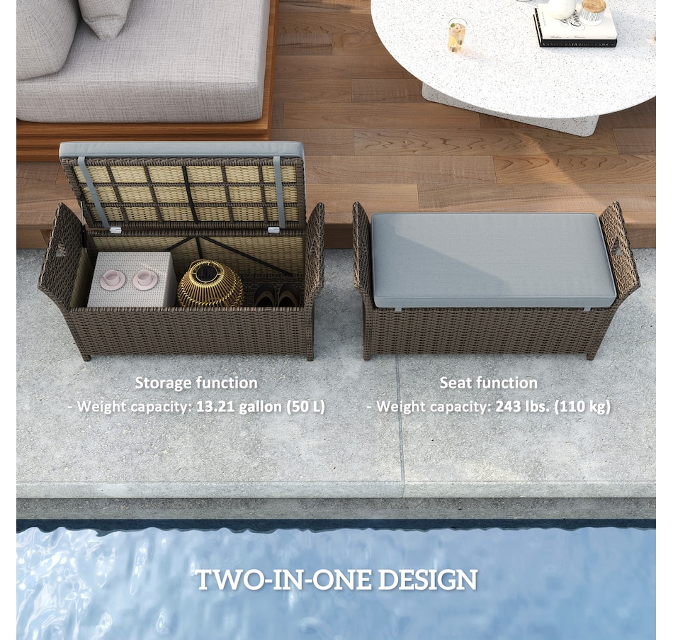 Image 976637_ALTMORE5.jpg, Product 976-637 / Price $159.99, Outsunny 2-In-1 Patio Wicker Storage Bench 29 Gallon Storage Box Dark Grey from Outsunny on TSC.ca's Home & Garden department
