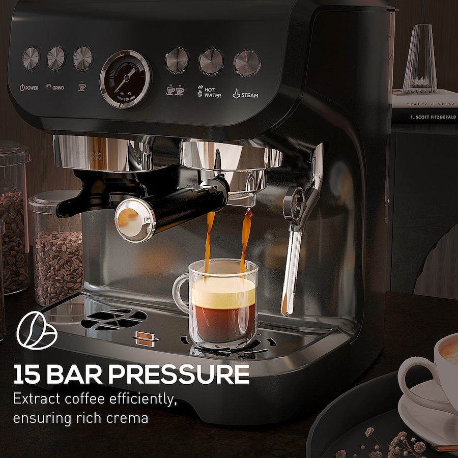 Image 976648_ALTMORE5.jpg, Product 976-648 / Price $288.03, HOMCOM Espresso Machine with Milk Frother, 15 Bar Espresso Maker, Black from HOMCOM on TSC.ca's Kitchen department