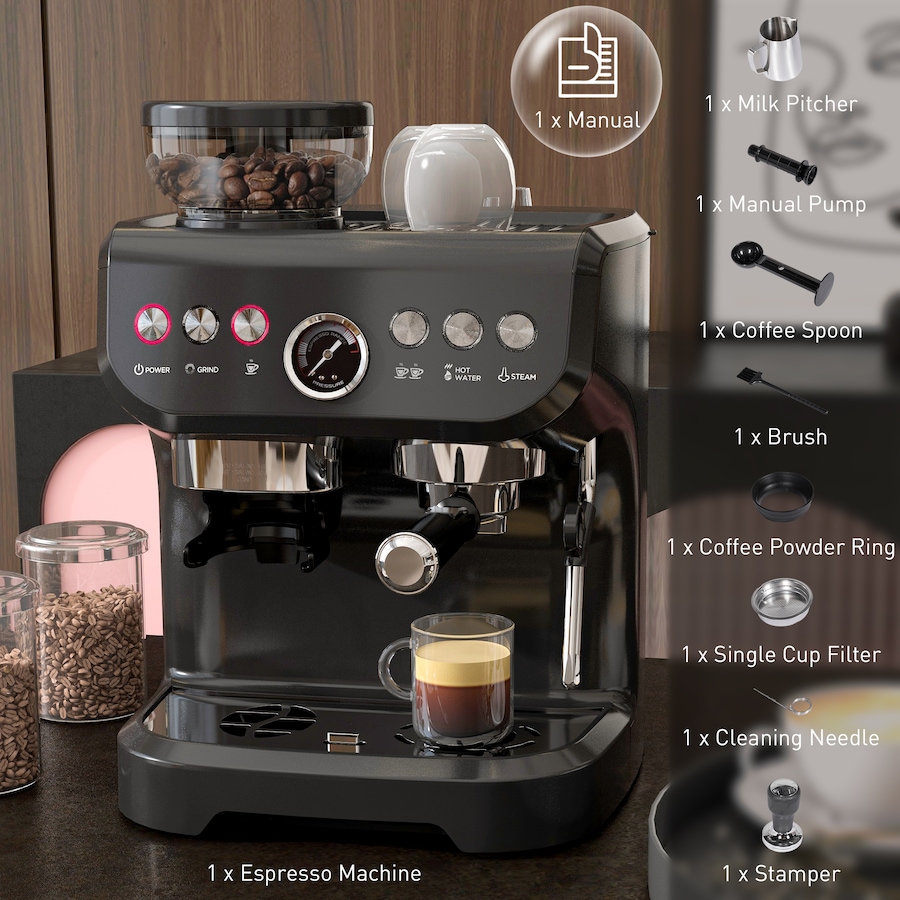 Image 976648_ALTMORE8.jpg, Product 976-648 / Price $288.03, HOMCOM Espresso Machine with Milk Frother, 15 Bar Espresso Maker, Black from HOMCOM on TSC.ca's Kitchen department