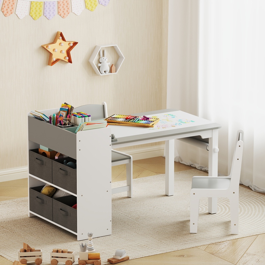 Image 976686_ALTMORE1.jpg, Product 976-686 / Price $159.99, Qaba Kids Table and Chair Set with Paper Roll, Craft Table, Grey from Qaba on TSC.ca's Home & Garden department