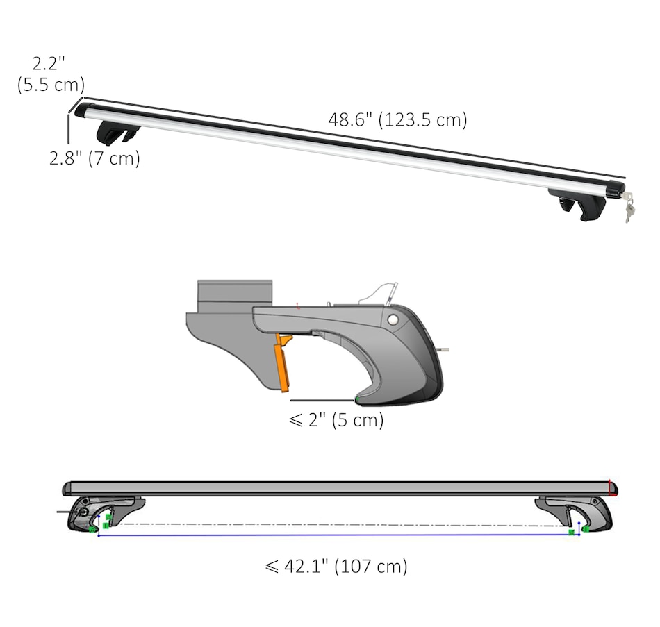 Image 976687_ALTMORE2.jpg, Product 976-687 / Price $69.99, HOMCOM 2pc Roof Rack Car Roof Top Lockable Aluminum Cross Bars, Silver, 49" from HOMCOM on TSC.ca's Home & Garden department