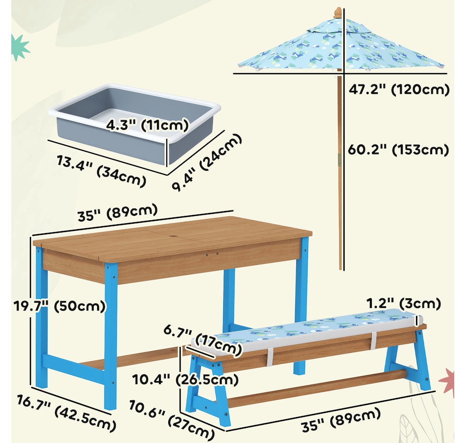 Image 976689_ALTMORE2.jpg, Product 976-689 / Price $179.99, Qaba Kids Picnic Table, Wooden Outdoor Table and Bench Set w/ Umbrella Blue from Qaba on TSC.ca's Home & Garden department