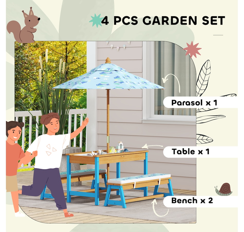 Image 976689_ALTMORE3.jpg, Product 976-689 / Price $179.99, Qaba Kids Picnic Table, Wooden Outdoor Table and Bench Set w/ Umbrella Blue from Qaba on TSC.ca's Home & Garden department