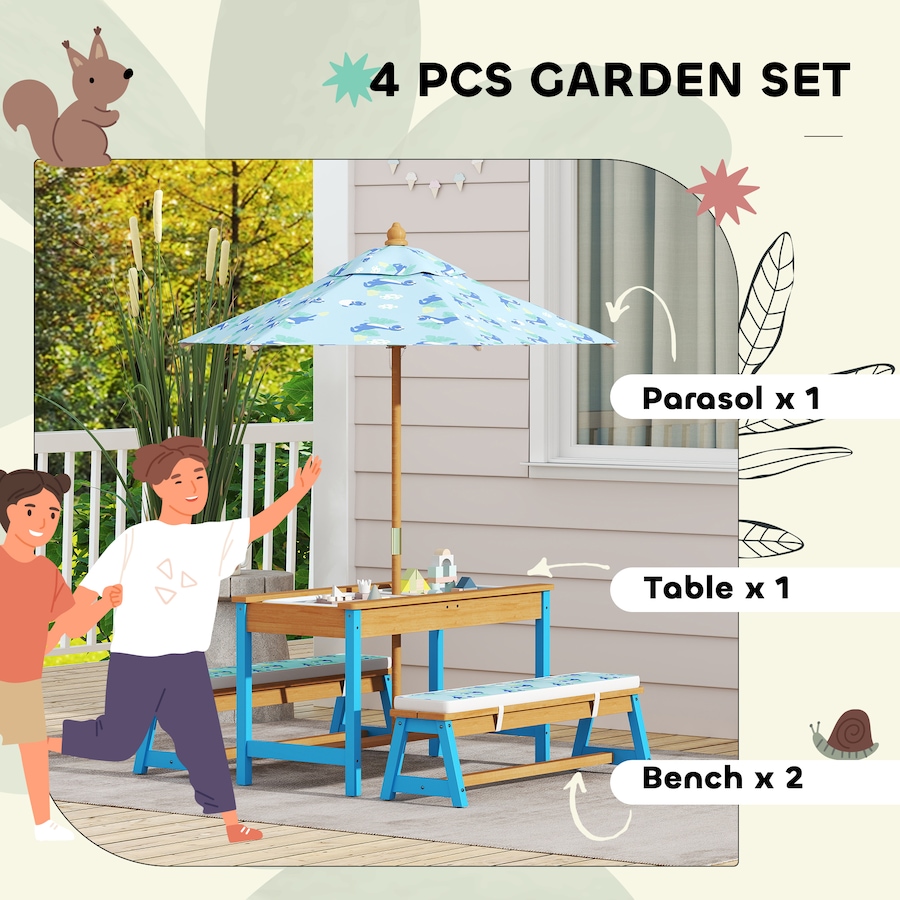 Image 976689_ALTMORE3.jpg, Product 976-689 / Price $179.99, Qaba Kids Picnic Table, Wooden Outdoor Table and Bench Set w/ Umbrella Blue from Qaba on TSC.ca's Home & Garden department