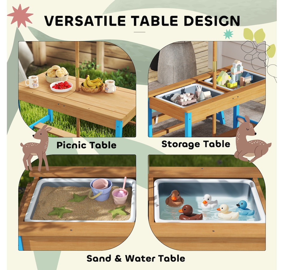 Image 976689_ALTMORE4.jpg, Product 976-689 / Price $179.99, Qaba Kids Picnic Table, Wooden Outdoor Table and Bench Set w/ Umbrella Blue from Qaba on TSC.ca's Home & Garden department