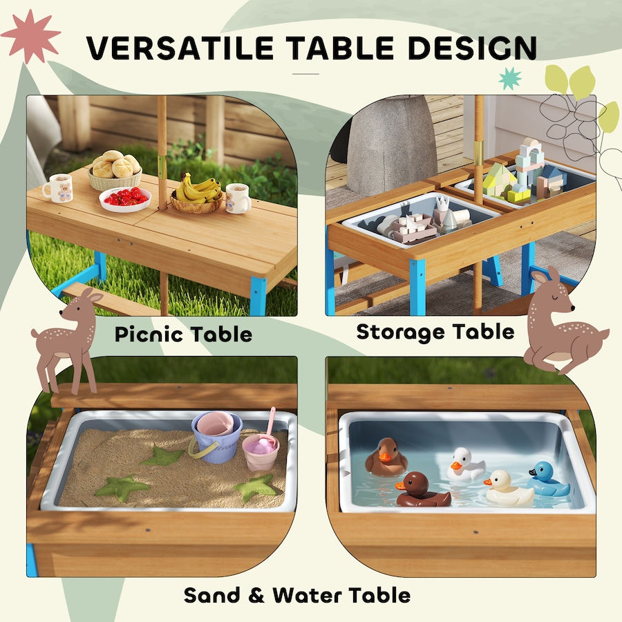 Image 976689_ALTMORE4.jpg, Product 976-689 / Price $179.99, Qaba Kids Picnic Table, Wooden Outdoor Table and Bench Set w/ Umbrella Blue from Qaba on TSC.ca's Home & Garden department