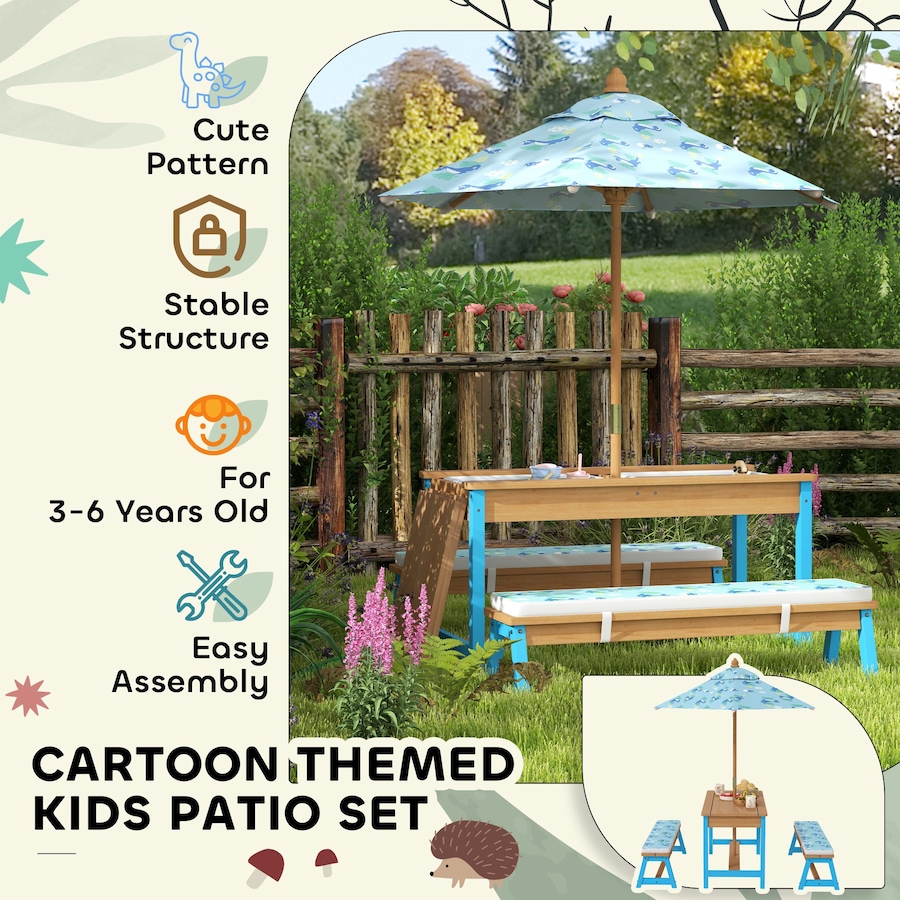 Image 976689_ALTMORE7.jpg, Product 976-689 / Price $179.99, Qaba Kids Picnic Table, Wooden Outdoor Table and Bench Set w/ Umbrella Blue from Qaba on TSC.ca's Home & Garden department