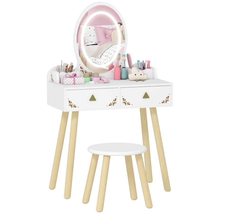 Image 976690.jpg, Product 976-690 / Price $129.99, Qaba Kids Vanity, Girls Vanity Set with Mirror, Stool, 3-Colour LED Lights from Qaba on TSC.ca's Home & Garden department