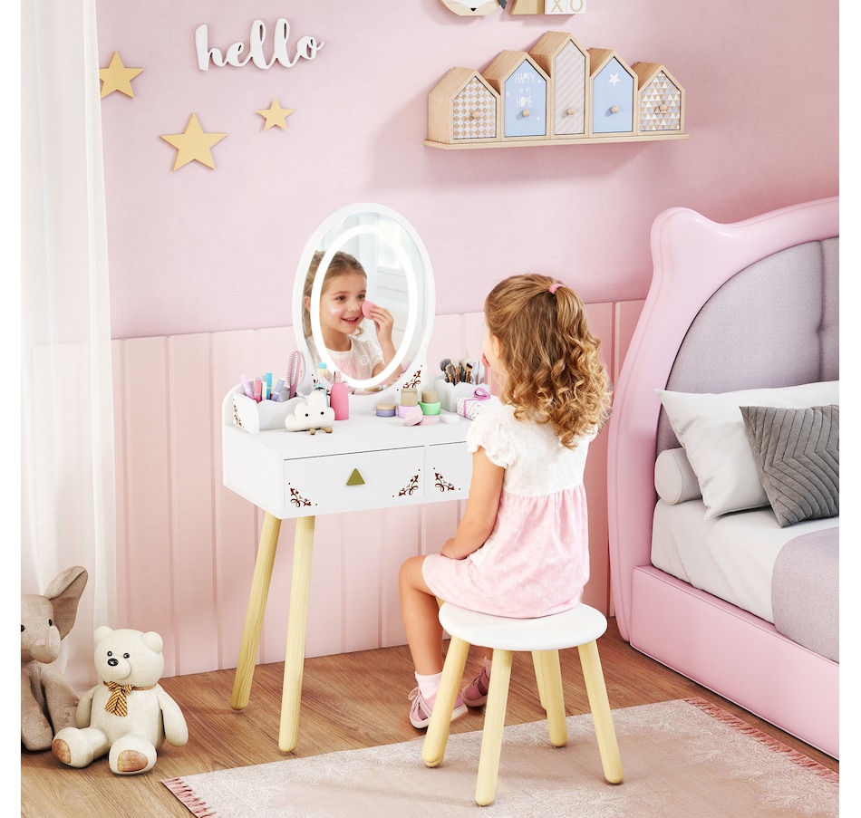 Image 976690_ALTMORE1.jpg, Product 976-690 / Price $129.99, Qaba Kids Vanity, Girls Vanity Set with Mirror, Stool, 3-Colour LED Lights from Qaba on TSC.ca's Home & Garden department