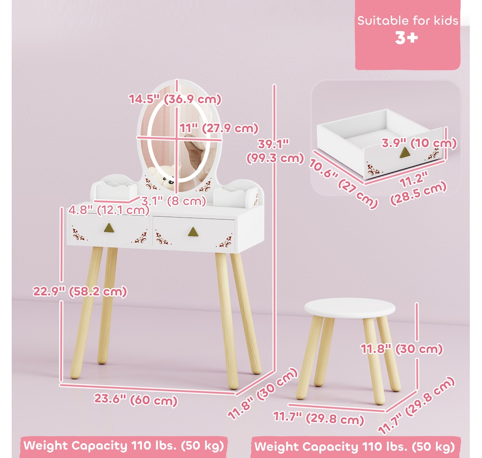 Image 976690_ALTMORE2.jpg, Product 976-690 / Price $129.99, Qaba Kids Vanity, Girls Vanity Set with Mirror, Stool, 3-Colour LED Lights from Qaba on TSC.ca's Home & Garden department