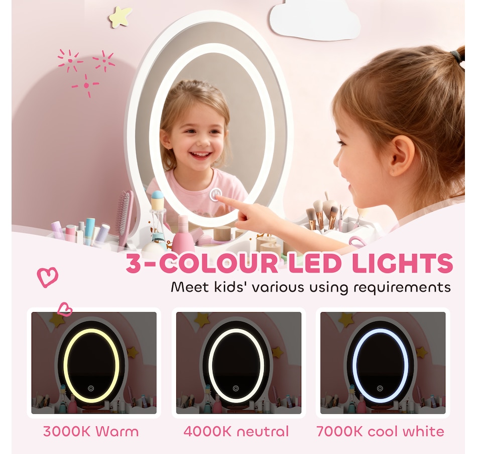 Image 976690_ALTMORE3.jpg, Product 976-690 / Price $129.99, Qaba Kids Vanity, Girls Vanity Set with Mirror, Stool, 3-Colour LED Lights from Qaba on TSC.ca's Home & Garden department