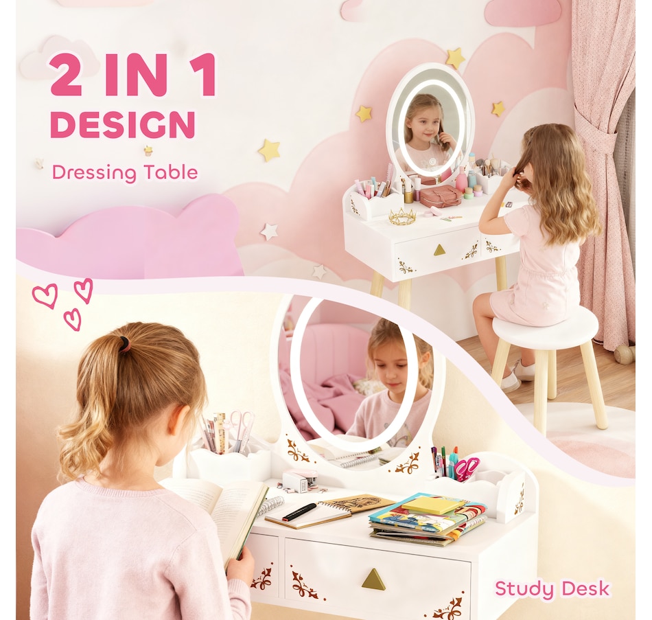 Image 976690_ALTMORE4.jpg, Product 976-690 / Price $129.99, Qaba Kids Vanity, Girls Vanity Set with Mirror, Stool, 3-Colour LED Lights from Qaba on TSC.ca's Home & Garden department