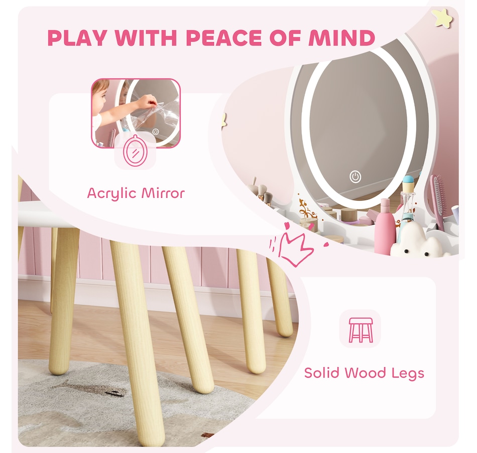 Image 976690_ALTMORE6.jpg, Product 976-690 / Price $129.99, Qaba Kids Vanity, Girls Vanity Set with Mirror, Stool, 3-Colour LED Lights from Qaba on TSC.ca's Home & Garden department