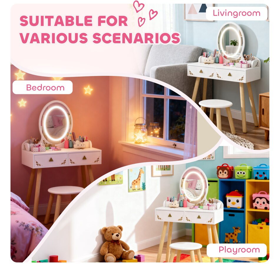 Image 976690_ALTMORE7.jpg, Product 976-690 / Price $129.99, Qaba Kids Vanity, Girls Vanity Set with Mirror, Stool, 3-Colour LED Lights from Qaba on TSC.ca's Home & Garden department