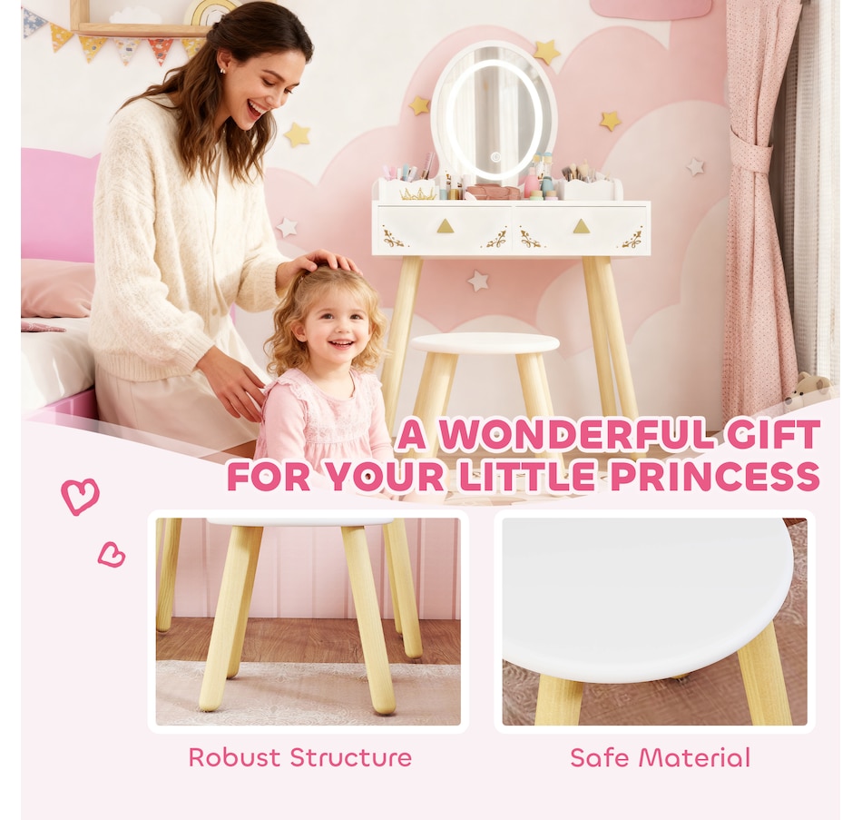 Image 976690_ALTMORE8.jpg, Product 976-690 / Price $129.99, Qaba Kids Vanity, Girls Vanity Set with Mirror, Stool, 3-Colour LED Lights from Qaba on TSC.ca's Home & Garden department