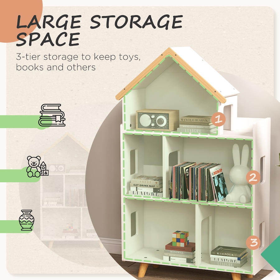 Image 976691_ALTMORE3.jpg, Product 976-691 / Price $109.99, Qaba Toy Storage Organizer Cabinet, 3-Tier Kids Bookshelf, White from Qaba on TSC.ca's Home & Garden department
