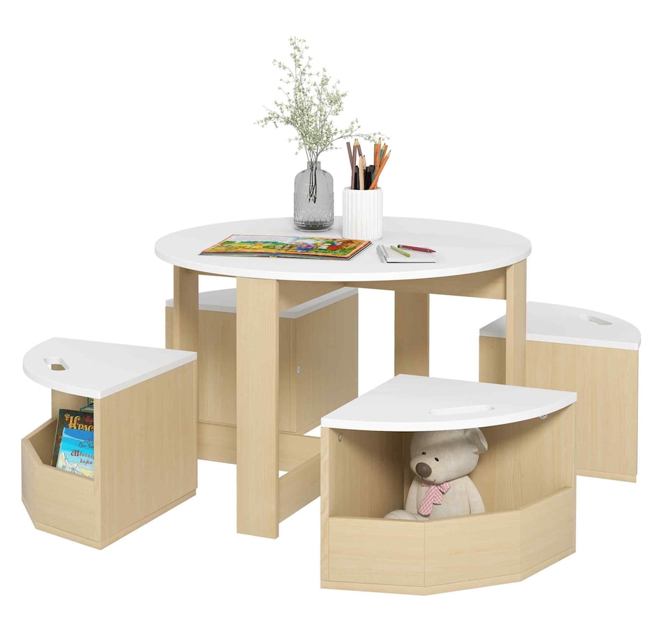 Image 976692.jpg, Product 976-692 / Price $157.99, Qaba 5 Piece Kids Table and Chair Set with Storage for Kids Room, White from Qaba on TSC.ca's Home & Garden department