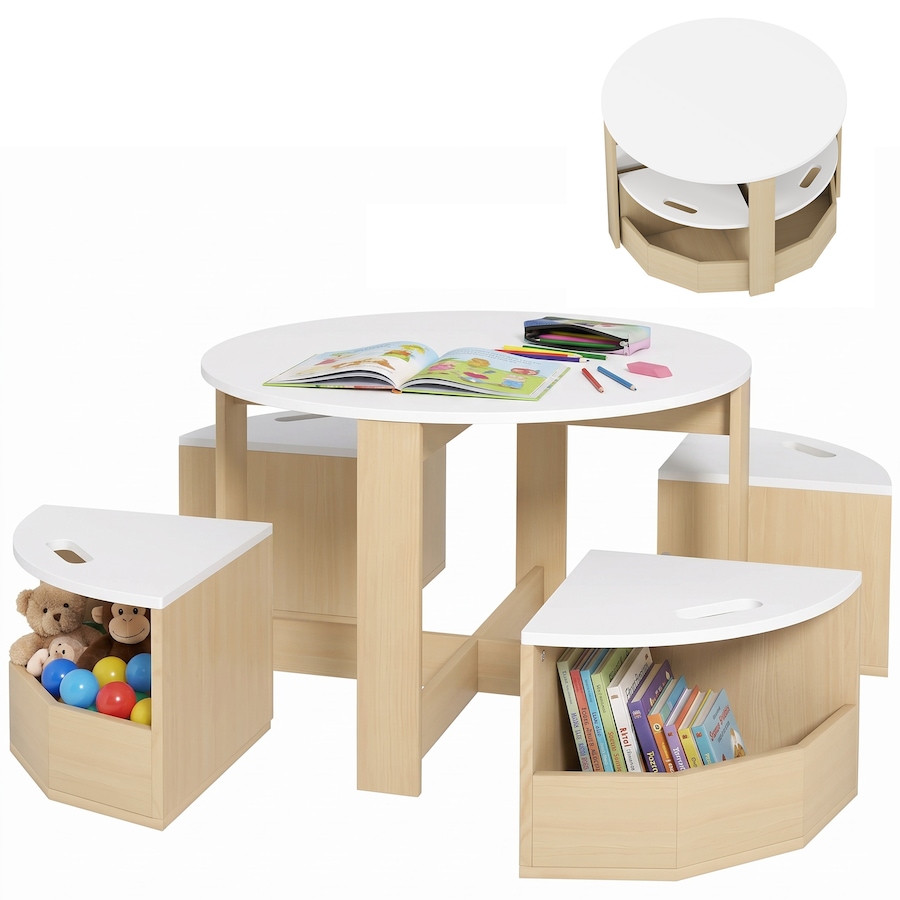 Image 976692.jpg, Product 976-692 / Price $149.99, Qaba 5 Piece Kids Table and Chair Set with Storage for Kids Room, White from Qaba on TSC.ca's Home & Garden department