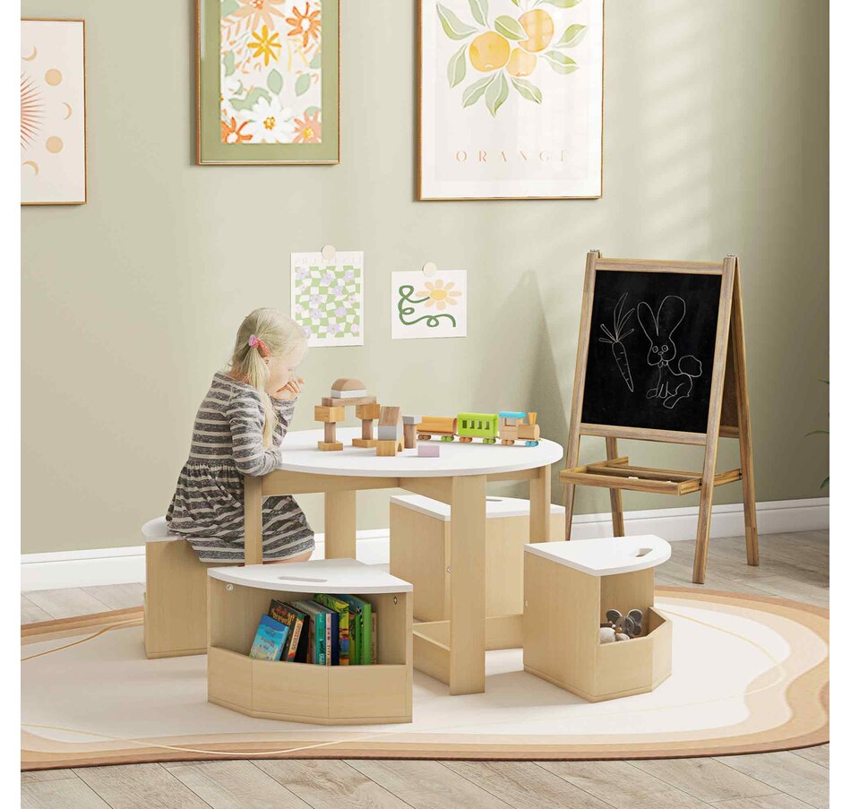 Image 976692_ALTMORE1.jpg, Product 976-692 / Price $157.99, Qaba 5 Piece Kids Table and Chair Set with Storage for Kids Room, White from Qaba on TSC.ca's Home & Garden department