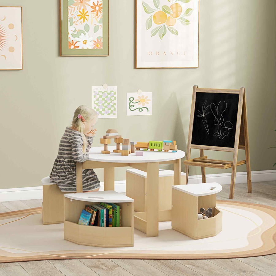 Image 976692_ALTMORE1.jpg, Product 976-692 / Price $149.99, Qaba 5 Piece Kids Table and Chair Set with Storage for Kids Room, White from Qaba on TSC.ca's Home & Garden department