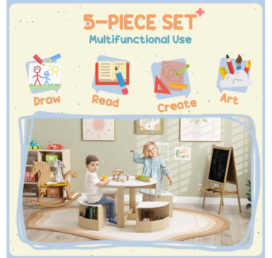 Image 976692_ALTMORE3.jpg, Product 976-692 / Price $157.99, Qaba 5 Piece Kids Table and Chair Set with Storage for Kids Room, White from Qaba on TSC.ca's Home & Garden department