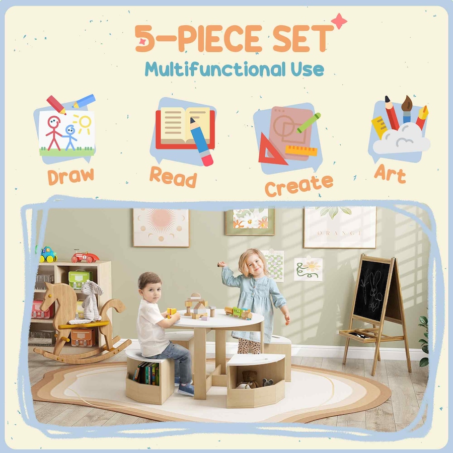 Image 976692_ALTMORE3.jpg, Product 976-692 / Price $149.99, Qaba 5 Piece Kids Table and Chair Set with Storage for Kids Room, White from Qaba on TSC.ca's Home & Garden department