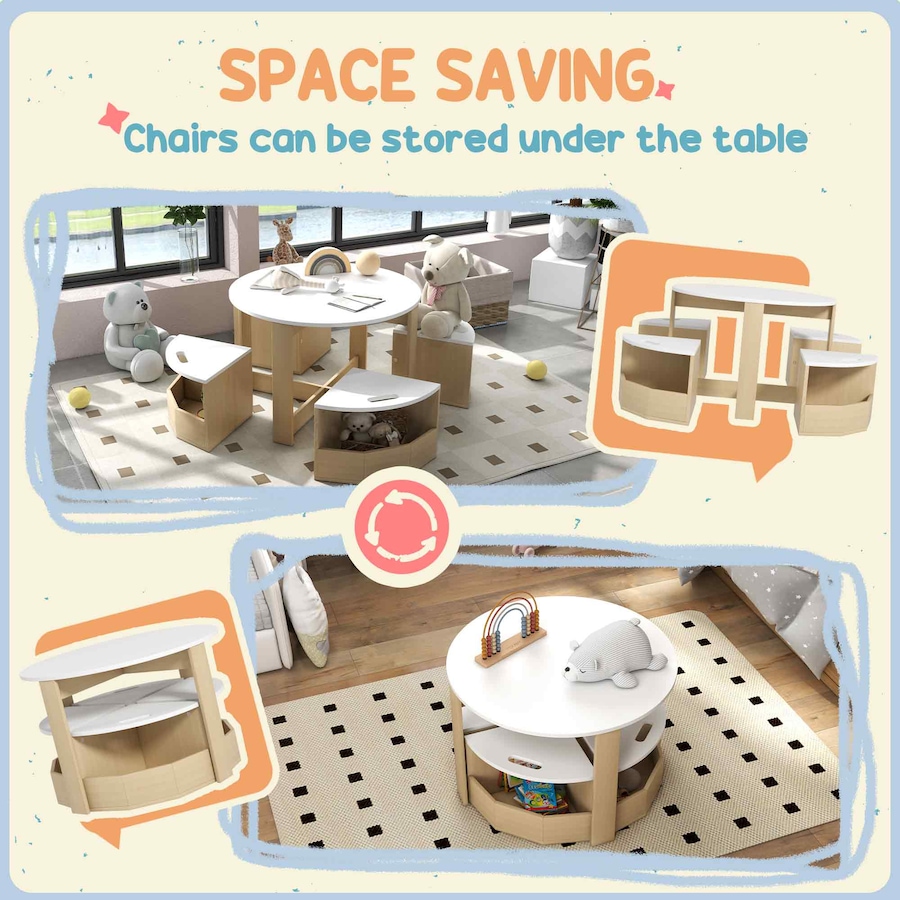 Image 976692_ALTMORE4.jpg, Product 976-692 / Price $149.99, Qaba 5 Piece Kids Table and Chair Set with Storage for Kids Room, White from Qaba on TSC.ca's Home & Garden department
