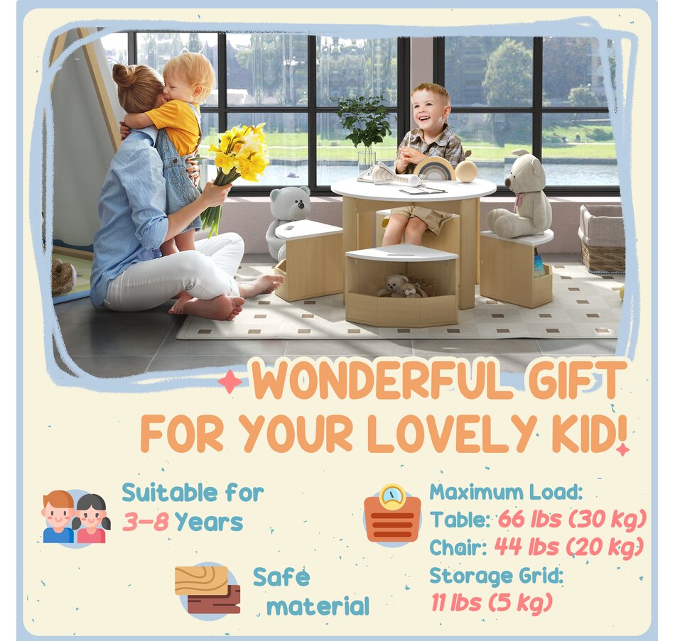 Image 976692_ALTMORE6.jpg, Product 976-692 / Price $157.99, Qaba 5 Piece Kids Table and Chair Set with Storage for Kids Room, White from Qaba on TSC.ca's Home & Garden department