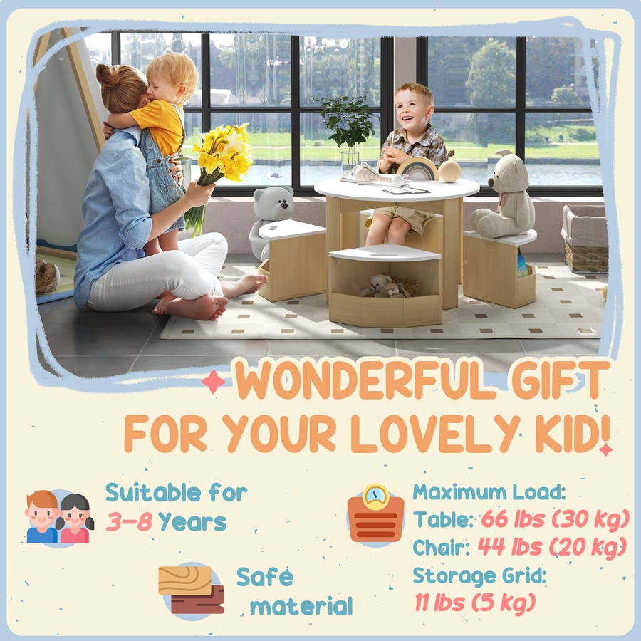 Image 976692_ALTMORE6.jpg, Product 976-692 / Price $149.99, Qaba 5 Piece Kids Table and Chair Set with Storage for Kids Room, White from Qaba on TSC.ca's Home & Garden department