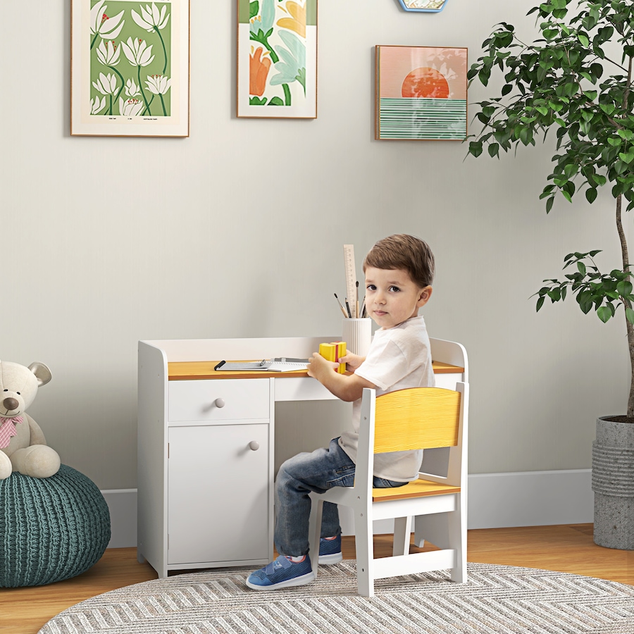 Image 976693_ALTMORE1.jpg, Product 976-693 / Price $129.99, Qaba Kids Desk and Chair Set for 3-6 Year Old with Storage Drawer, White from Qaba on TSC.ca's Home & Garden department