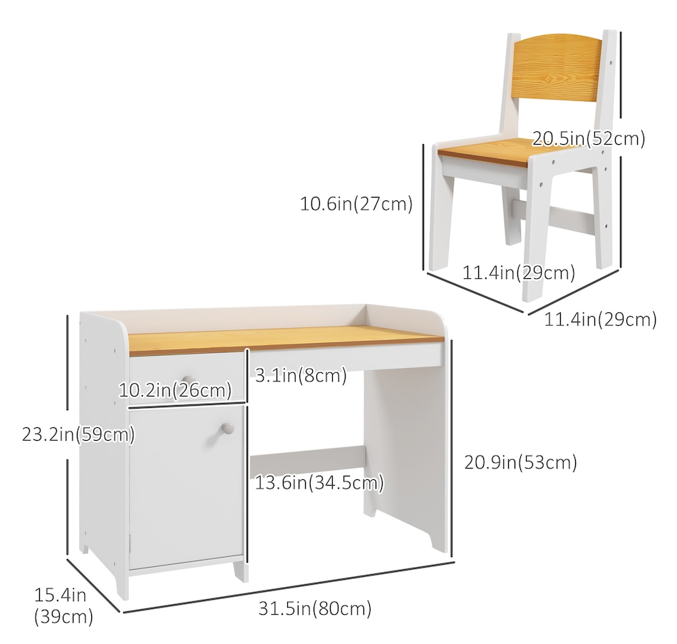 Image 976693_ALTMORE2.jpg, Product 976-693 / Price $119.99, Qaba Kids Desk and Chair Set for 3-6 Year Old with Storage Drawer, White from Qaba on TSC.ca's Home & Garden department