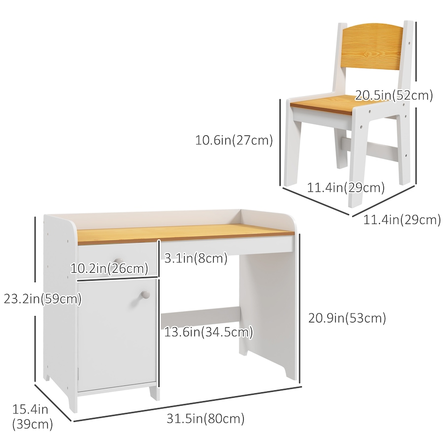 Image 976693_ALTMORE2.jpg, Product 976-693 / Price $129.99, Qaba Kids Desk and Chair Set for 3-6 Year Old with Storage Drawer, White from Qaba on TSC.ca's Home & Garden department