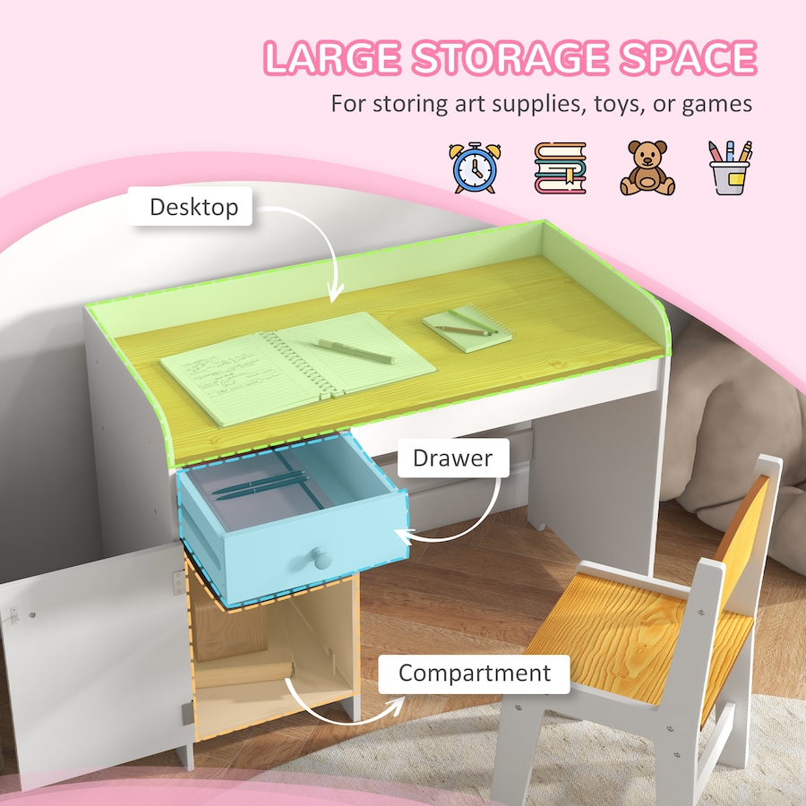 Image 976693_ALTMORE3.jpg, Product 976-693 / Price $129.99, Qaba Kids Desk and Chair Set for 3-6 Year Old with Storage Drawer, White from Qaba on TSC.ca's Home & Garden department