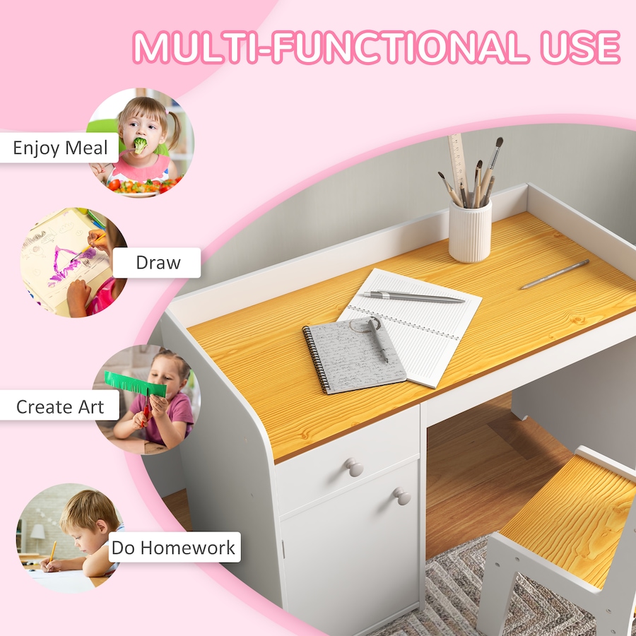 Image 976693_ALTMORE4.jpg, Product 976-693 / Price $129.99, Qaba Kids Desk and Chair Set for 3-6 Year Old with Storage Drawer, White from Qaba on TSC.ca's Home & Garden department