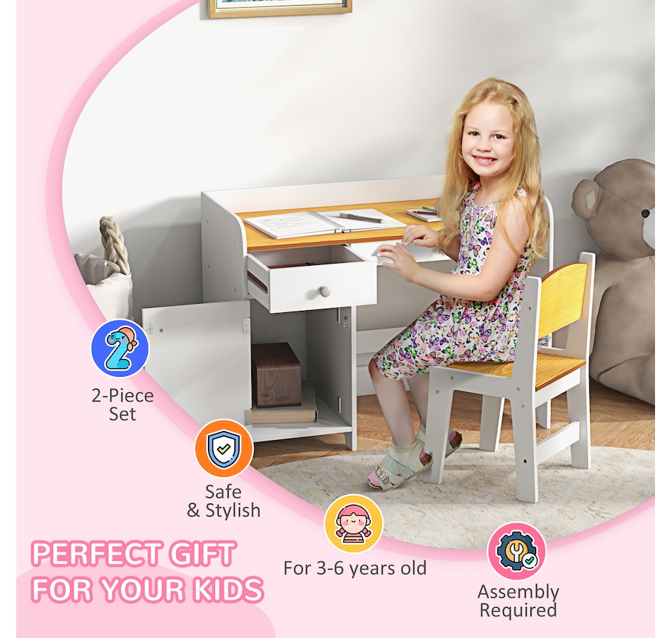 Image 976693_ALTMORE5.jpg, Product 976-693 / Price $119.99, Qaba Kids Desk and Chair Set for 3-6 Year Old with Storage Drawer, White from Qaba on TSC.ca's Home & Garden department
