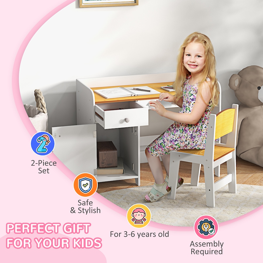 Image 976693_ALTMORE5.jpg, Product 976-693 / Price $129.99, Qaba Kids Desk and Chair Set for 3-6 Year Old with Storage Drawer, White from Qaba on TSC.ca's Home & Garden department
