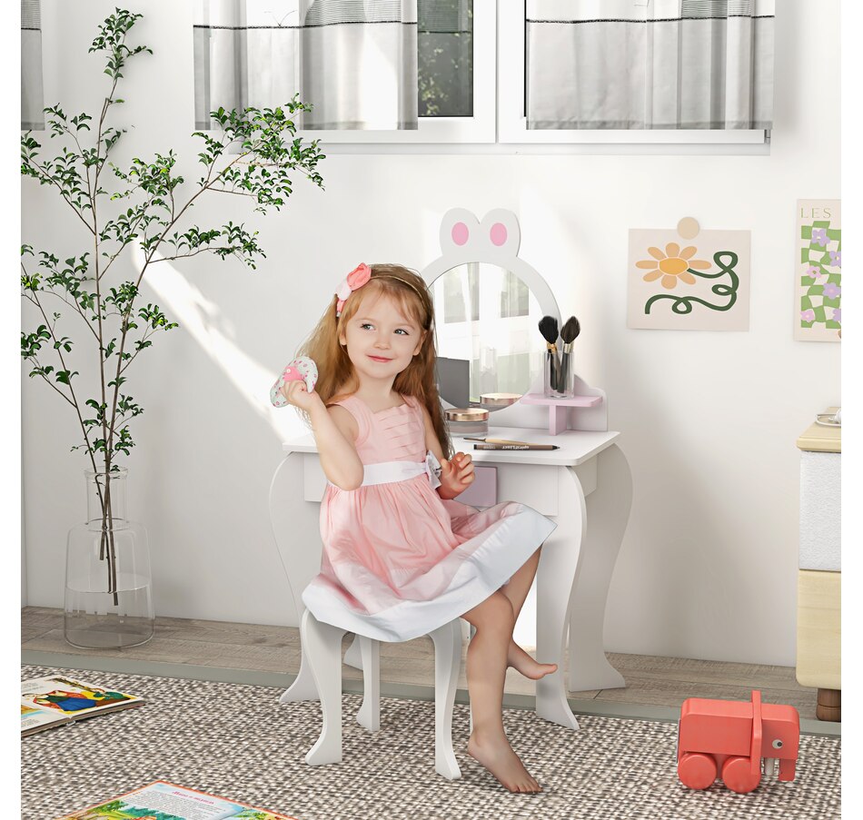 Image 976694_ALTMORE1.jpg, Product 976-694 / Price $99.99, Qaba Kids Vanity Table with Mirror and Stool, Unicorn Design, White from Qaba on TSC.ca's Home & Garden department
