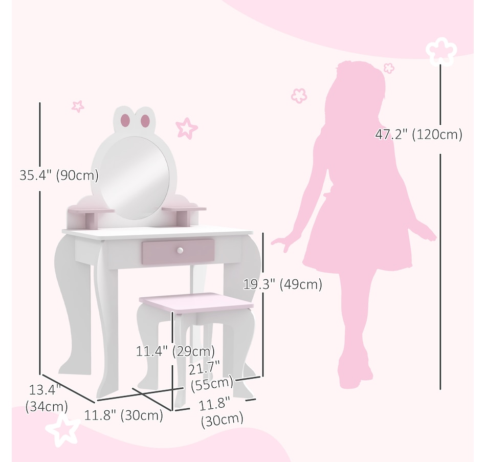 Image 976694_ALTMORE2.jpg, Product 976-694 / Price $99.99, Qaba Kids Vanity Table with Mirror and Stool, Unicorn Design, White from Qaba on TSC.ca's Home & Garden department