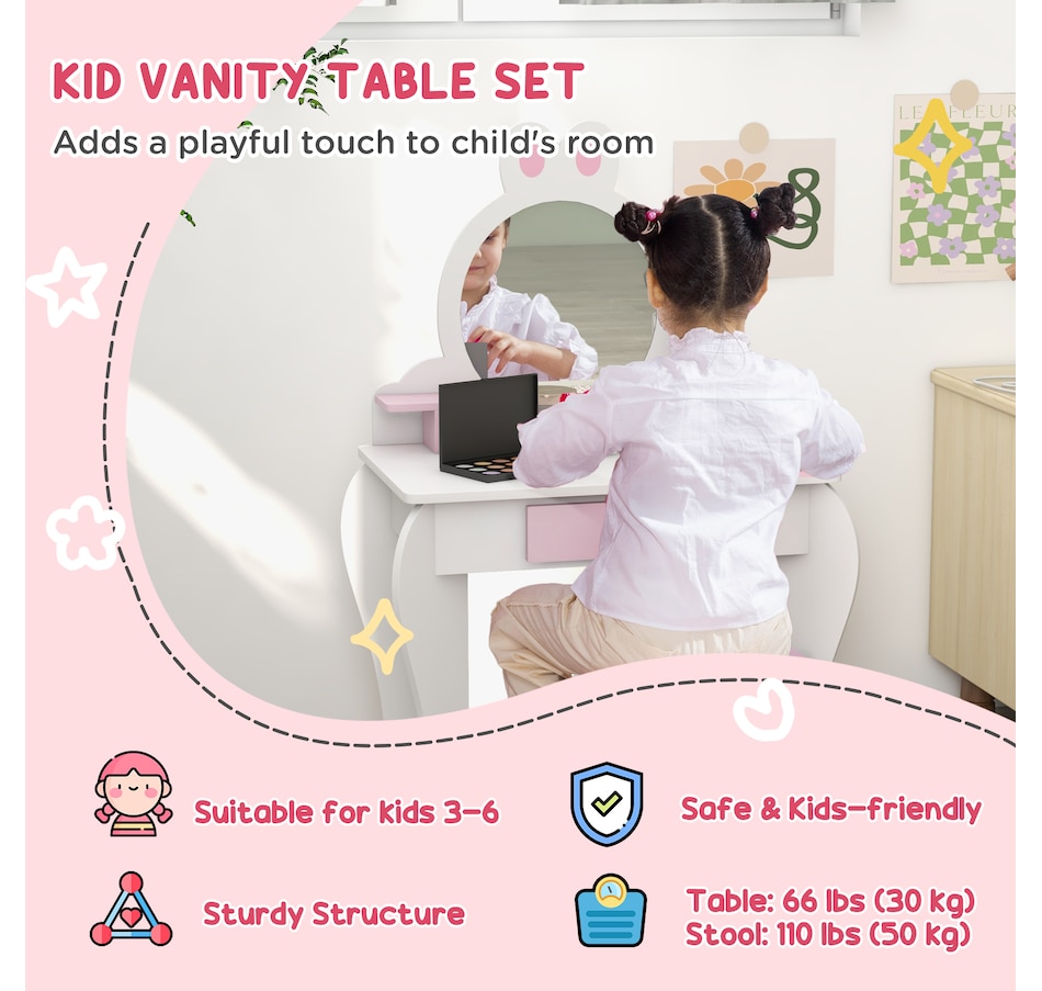 Image 976694_ALTMORE3.jpg, Product 976-694 / Price $99.99, Qaba Kids Vanity Table with Mirror and Stool, Unicorn Design, White from Qaba on TSC.ca's Home & Garden department