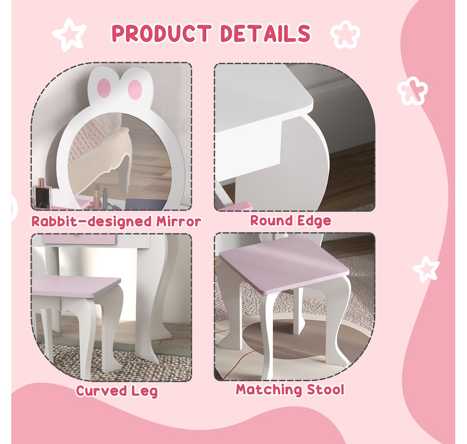 Image 976694_ALTMORE5.jpg, Product 976-694 / Price $99.99, Qaba Kids Vanity Table with Mirror and Stool, Unicorn Design, White from Qaba on TSC.ca's Home & Garden department