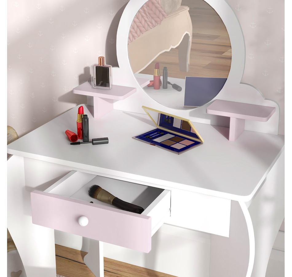 Image 976694_ALTMORE6.jpg, Product 976-694 / Price $99.99, Qaba Kids Vanity Table with Mirror and Stool, Unicorn Design, White from Qaba on TSC.ca's Home & Garden department
