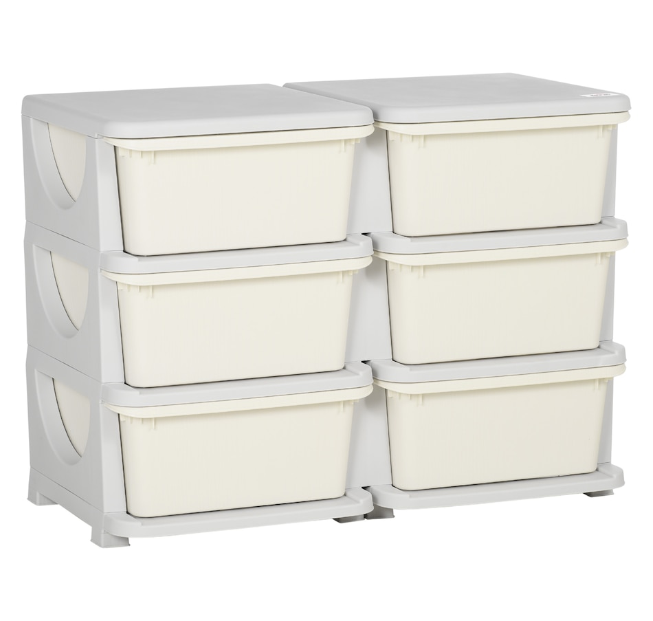 Image 976697.jpg, Product 976-697 / Price $129.99, Qaba 3 Tier Kids Toy Organizer with 6 Plastic Storage Bins, Cream White from Qaba on TSC.ca's Home & Garden department